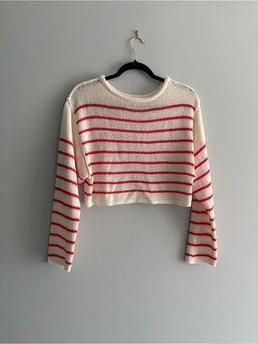 Love Tree Cream and Pink Striped Cropped Sweater